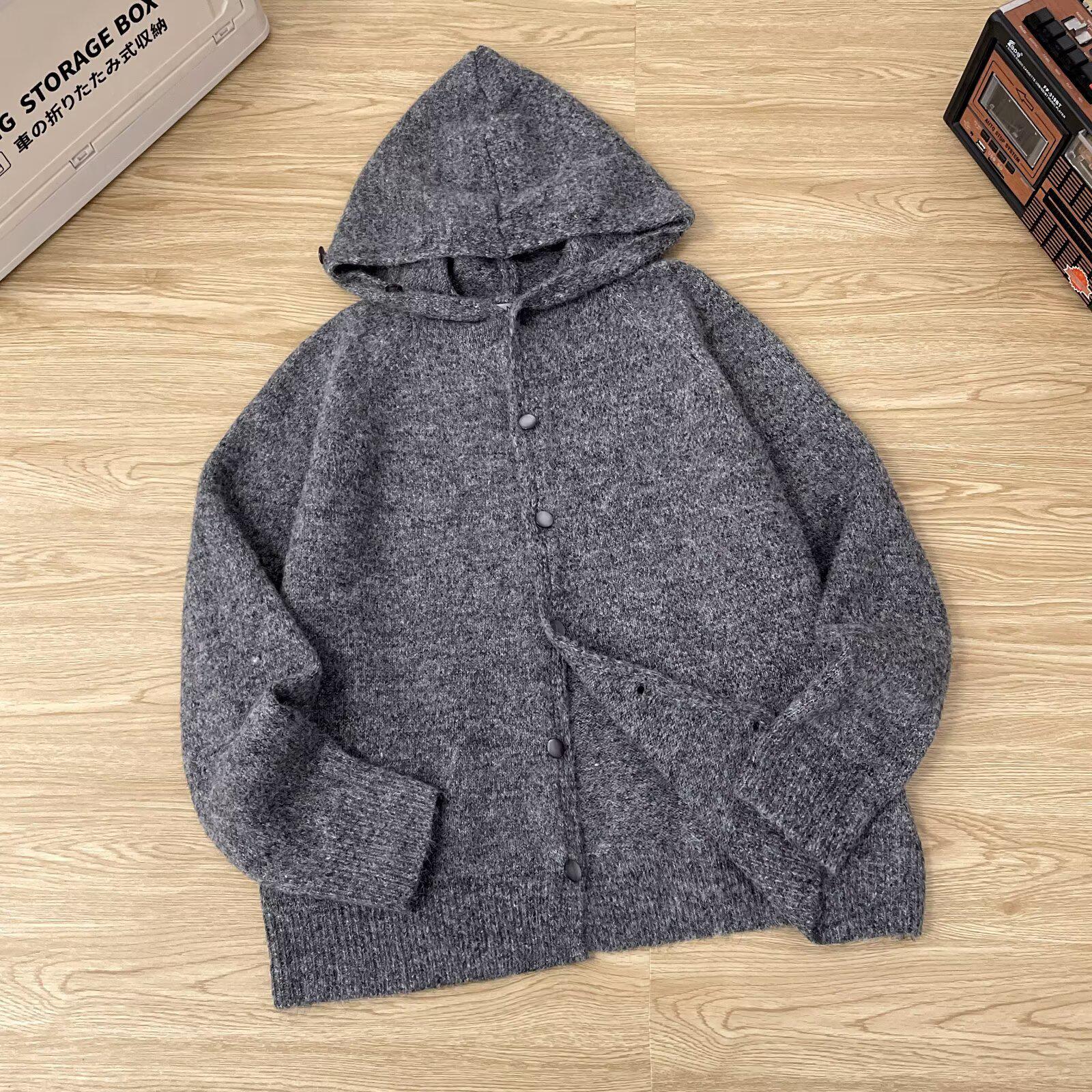 Мужской зимний вязаный кардиган с капюшоном в корейском стиле  Старые деньги XL