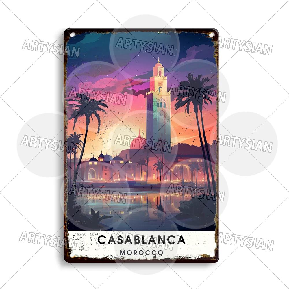 Maghreb Travel Cityscape Metal Sign Egypt Algiers Algeria Djerba Tunisia Marrakesh Morocco Alger Hoggar Oran Casablanca Agadir