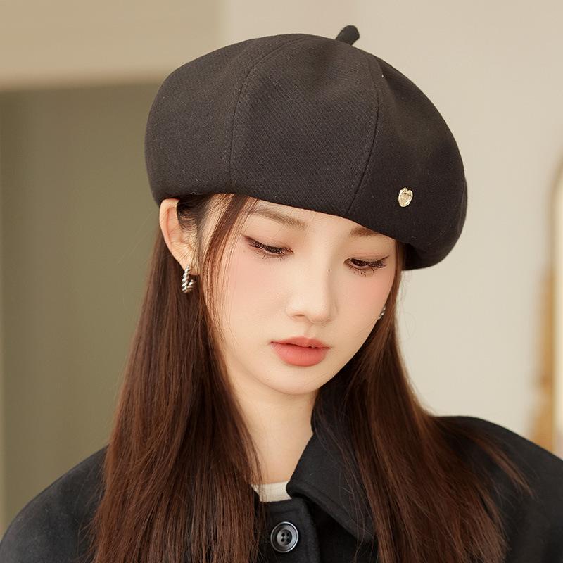 Autumn and Winter Retro Love Beret Hat Women's Warm Octagonal Hat Painter Hat
