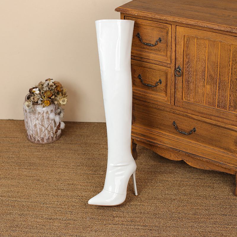 Krazing Pot Podzimní zimní boty z mikrovlákna Super vysoké podpatky podpatky Plus vel. 46 Noční klub Ženy zahřejí Kozačky nad kolena