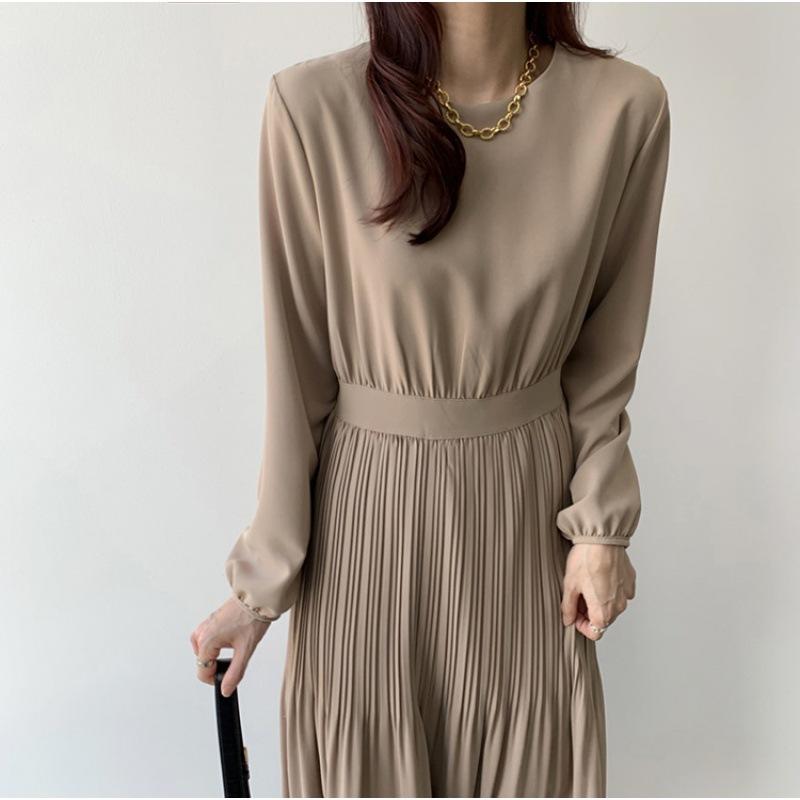 Early Autumn Elegant Lady High Waist Pleated Long Maxi Comfortable Dress Lightweight High Recognition Elegant with Flattering Chic Dress