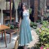 Mint Milk Green Suspender Dress, New Women's Summer French Gentle Design, Waist A-shaped Long Skirt