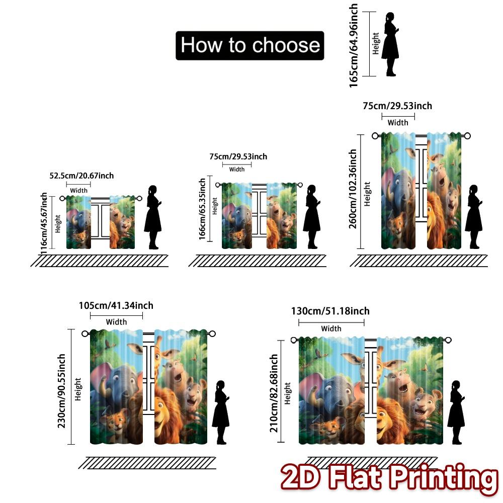 2pcs, 2D FLAT PRINTING Curtains (Without Rod) JungleGathering Modern Creative Curtains Polyester Easy Install Curtains Festive