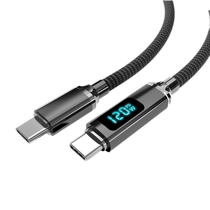 Crystal Shine 120W Fast Charging Dual USB-C Cable for Apple 15/16 & Huawei Car Chargers with Digital Display