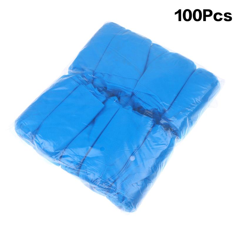 100pcs Disposable Waterproof Shoe Cover Non-Slip Foot Cover Indoor Non-Woven Fabric Padded Overshoes Rain Mud-Proof Shoe Cover синий
