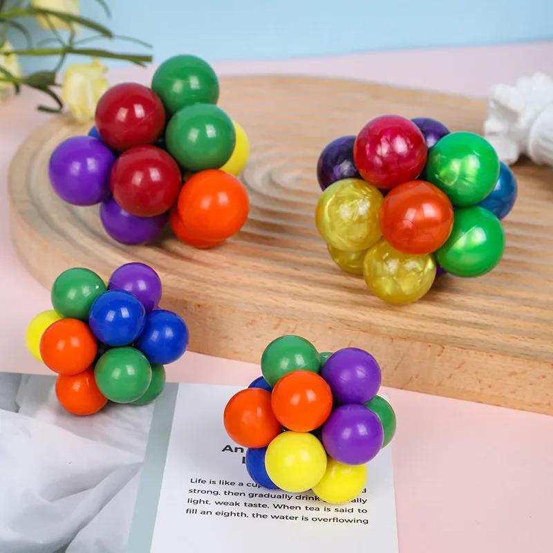 Jouet Fidget Créatif Jouets pour Adultes Enfants Soulageur de Stress Balle Élastique Colorée Balle de Décompression Variété Boules à Pression Perles Adultes