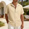 Men Striped Summer Shirt Short Sleeve Turndown Collar Button-up Shirt Casual Loose Fit Holiday Shirt for Beach Party Vacation Date