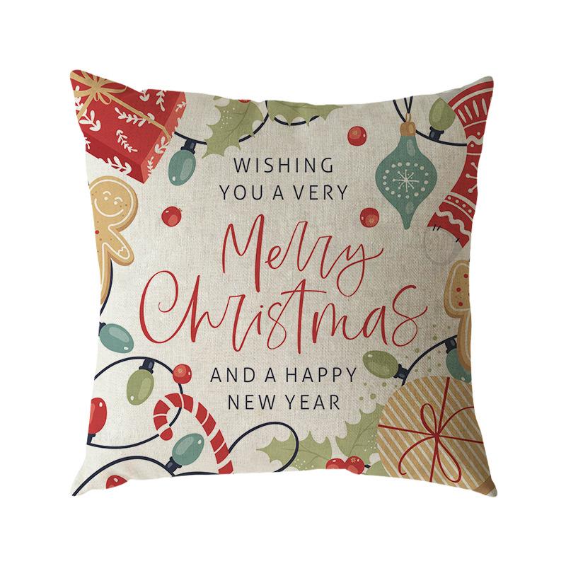 Santa Claus Pillow Case Snowman Color Ball Christmas Wreath Linen Pillow