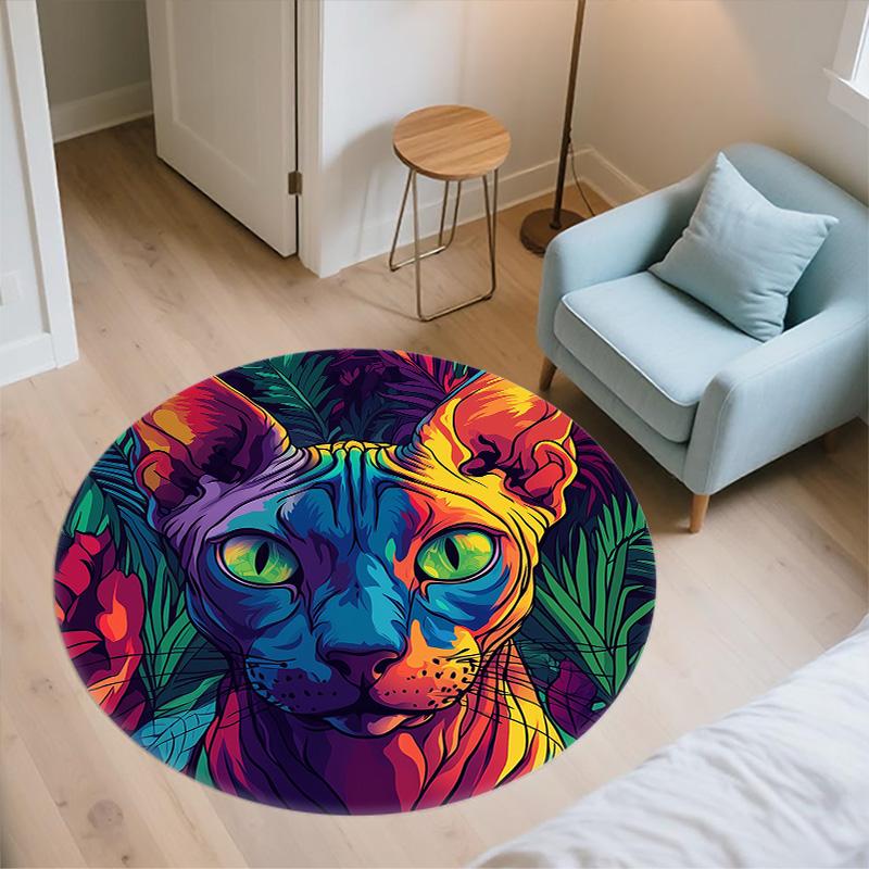 Sphynx Cat In Grass,Round Area Rug,Carpet Rug for Living Room Bedroom Sofa Playroom Decor,Non-slip Floor Mat