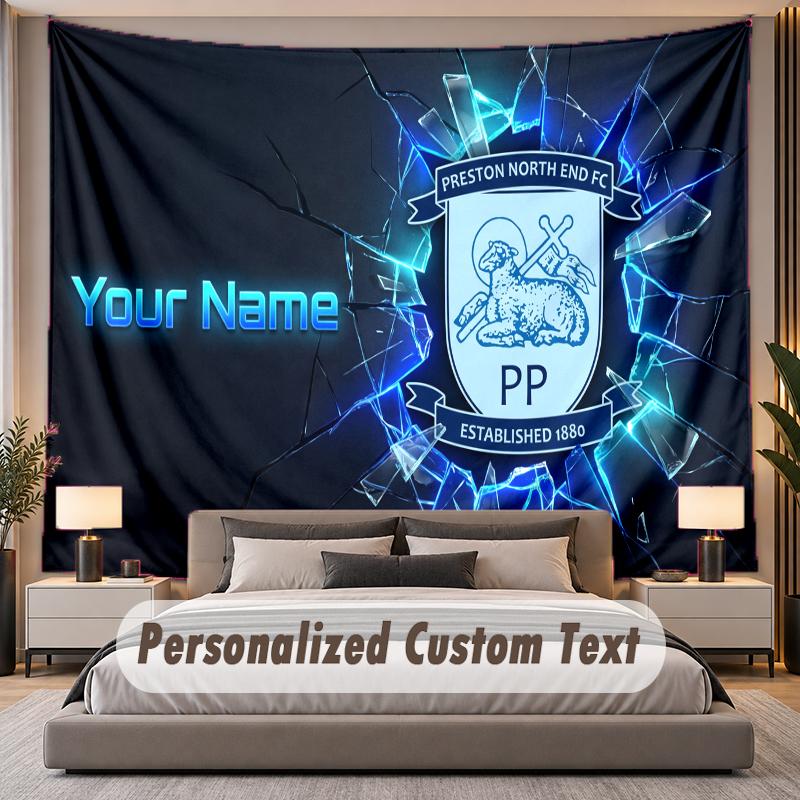 Custom Name Text Tapestry Preston North End Personalized Polyester Wall Tapestry For Bedroom And Room