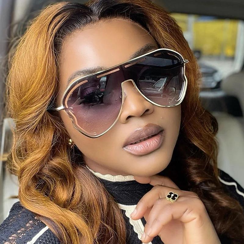 Oversized Shield Punk Sunglasses Women Luxury Square Metal Big Frame UV400 Sun Glasses Personality Eyewear