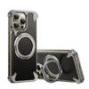Luxury Business Men for iPhone 16 Pro Max Electroplated Metal Frame Carbon Fiber Textured Phone case with Magnetic Ring Stand