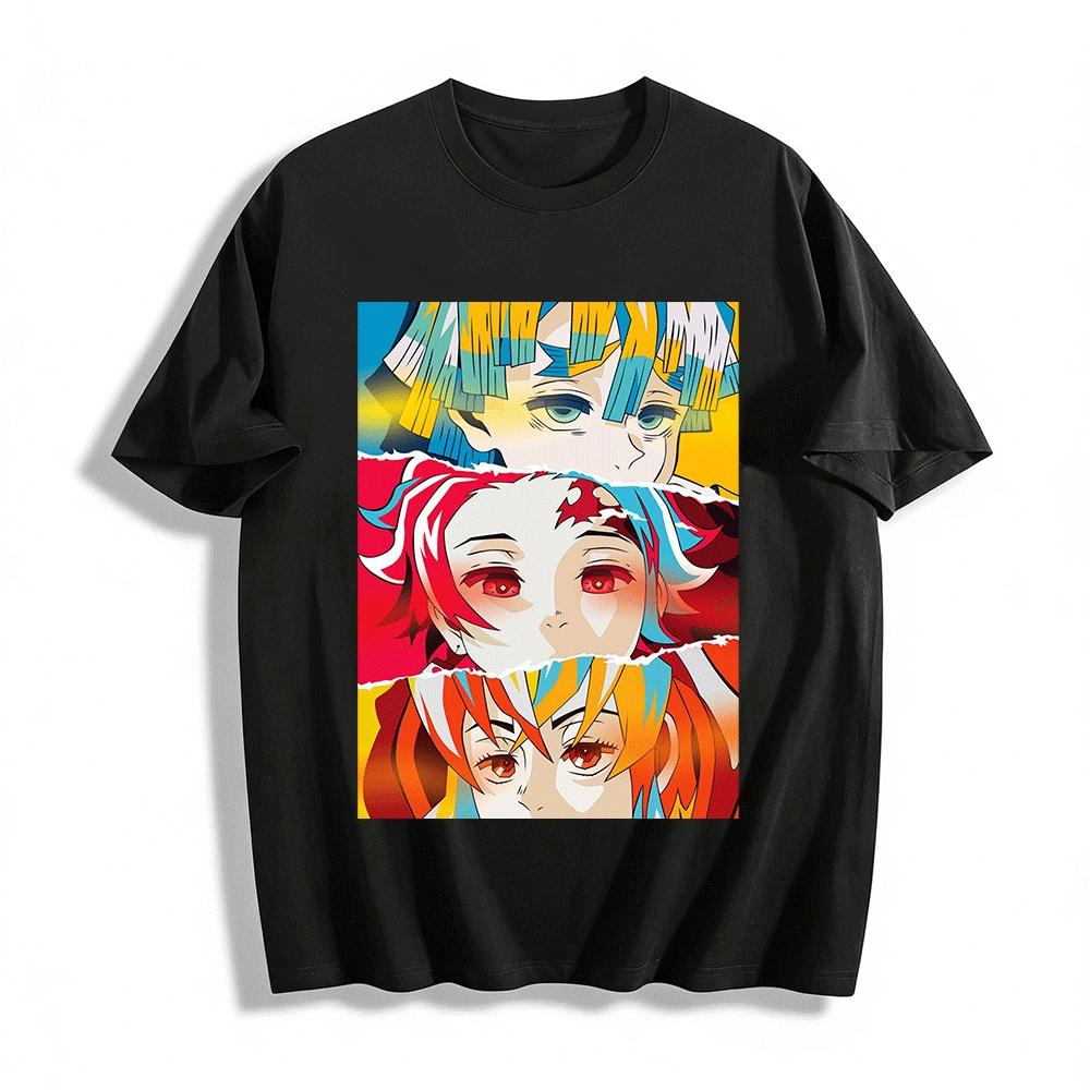 

Demon Slayer Zenitsu Nezuko Hybrid Print Anime Casual T-Shirt Pure cotton T-shirt XXS