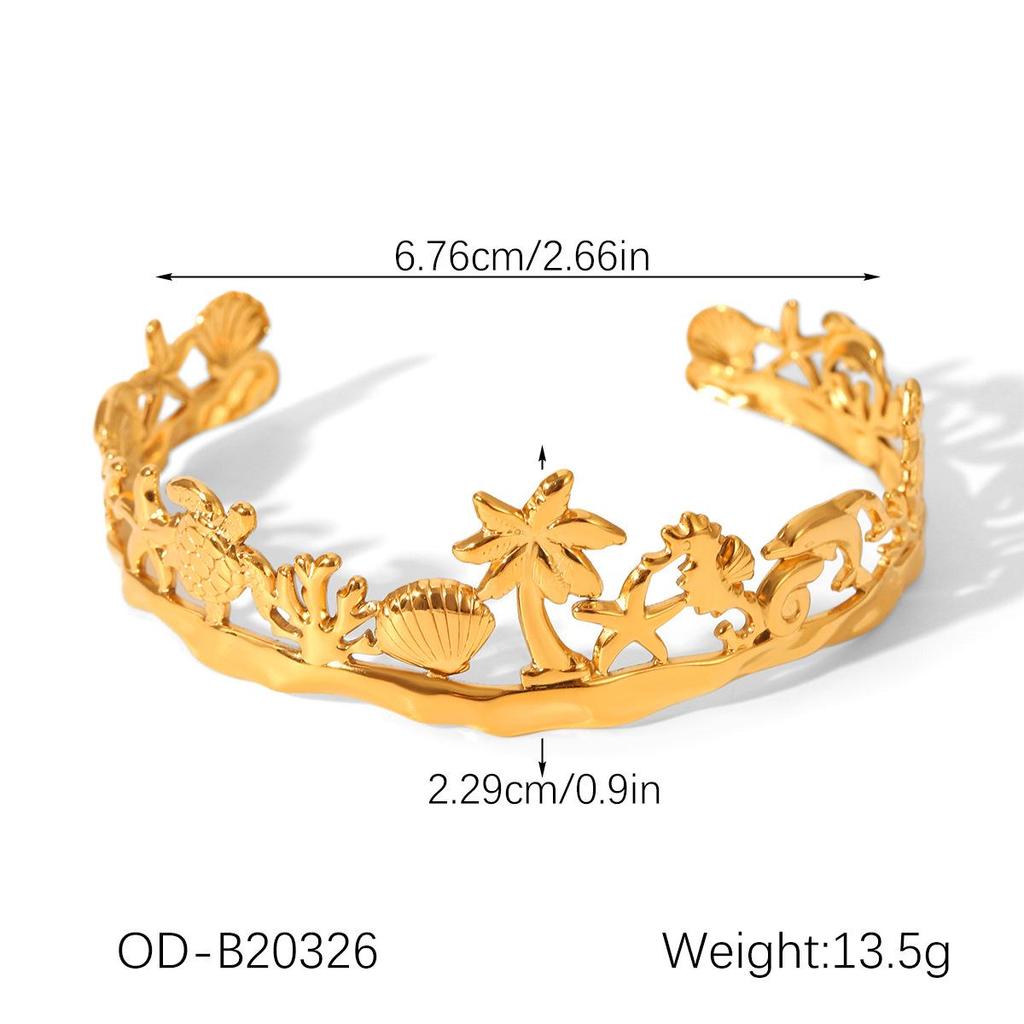 Hawaiian Stainless Steel Bracelet: Starfish, Turtle, Dolphin & Coconut Tree Charm Jewelry for Women