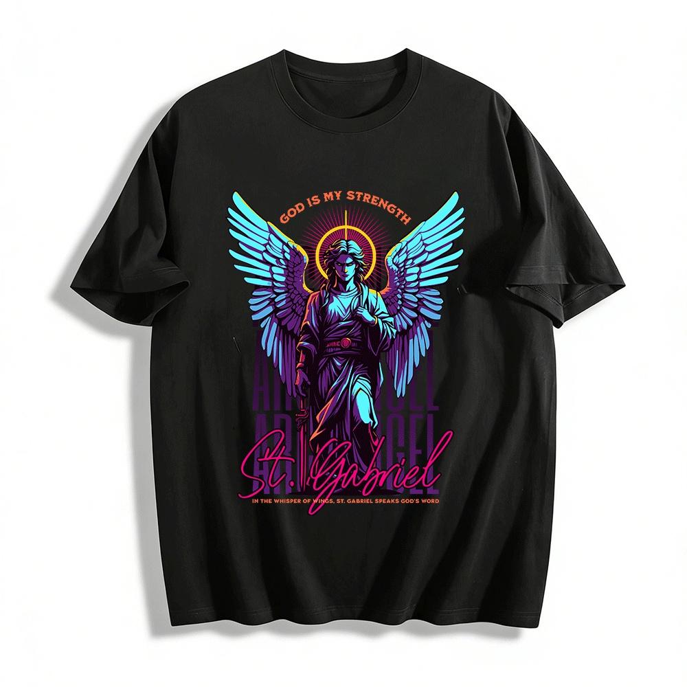 

St. Gabriel Archangel Graphic Tee God Is My Strength Religious Top Pure cotton T-shirt 6XL