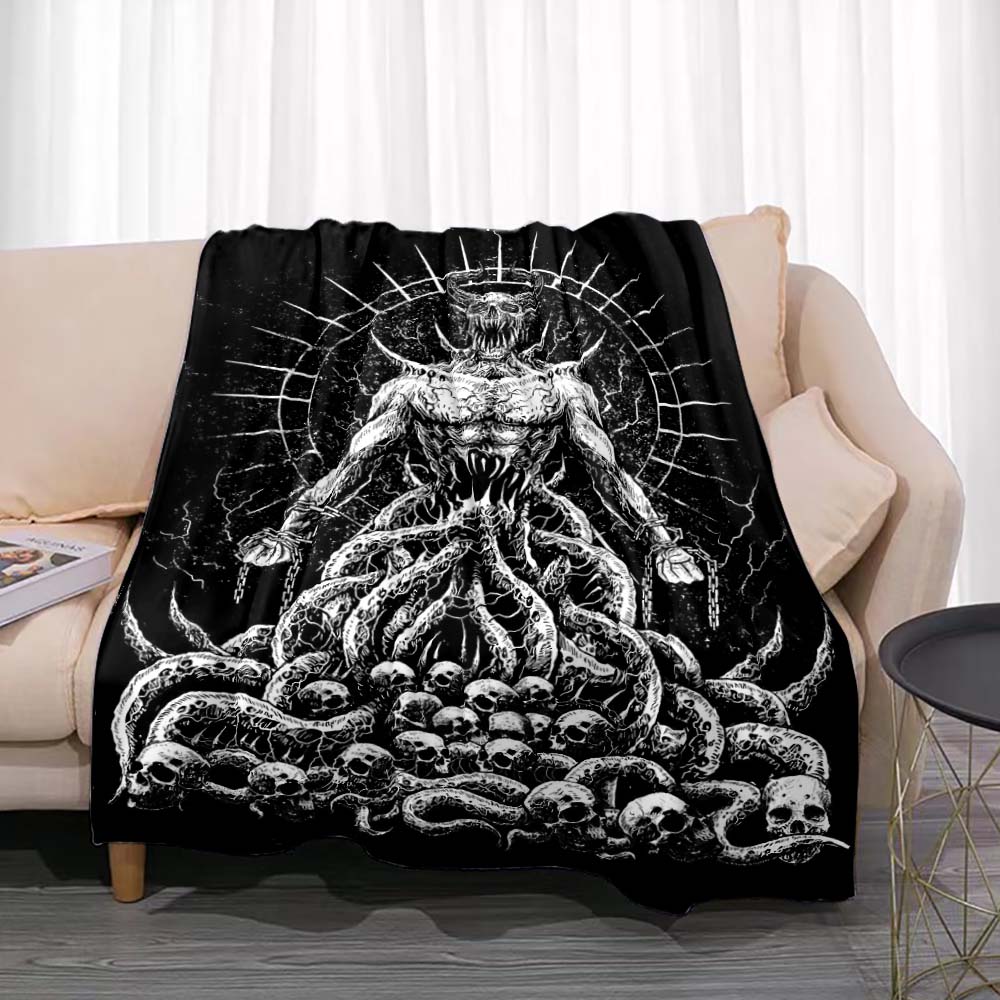 Satan Demon Evil Throw Blanket Bedspread Fleece Flannel Soft Warm Blankets Print Funny Birthday Gift Home Textiles Sofa Decor