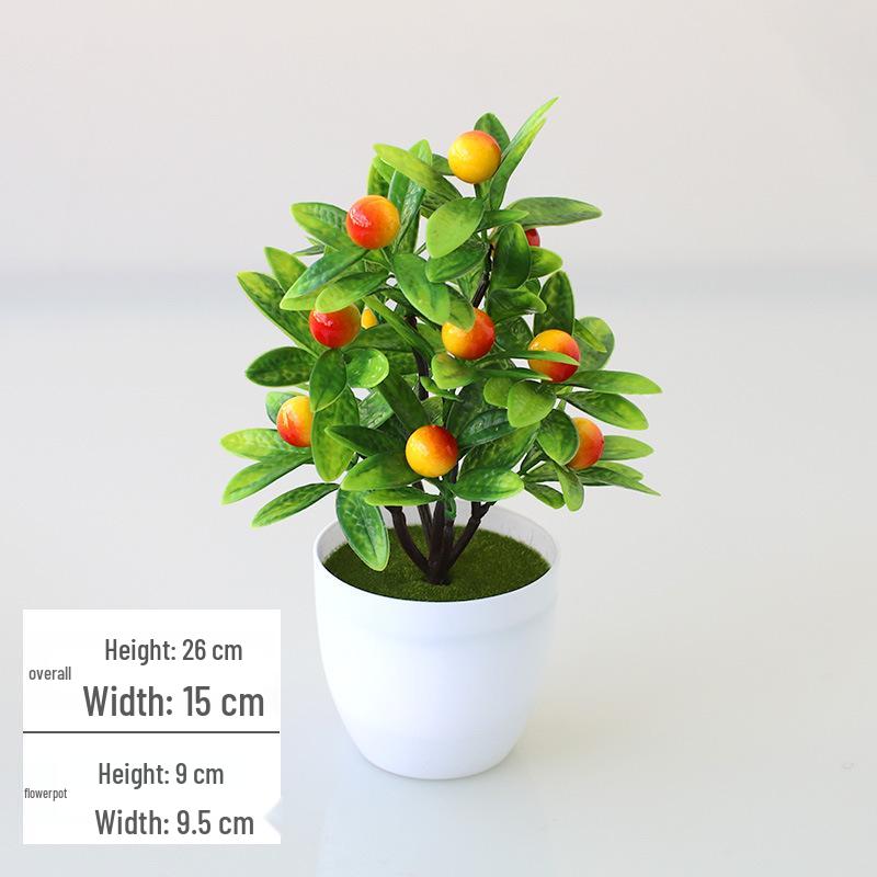 Artificial Potted Desktop Ornament: Green Plants & Money Fruit Bouquet