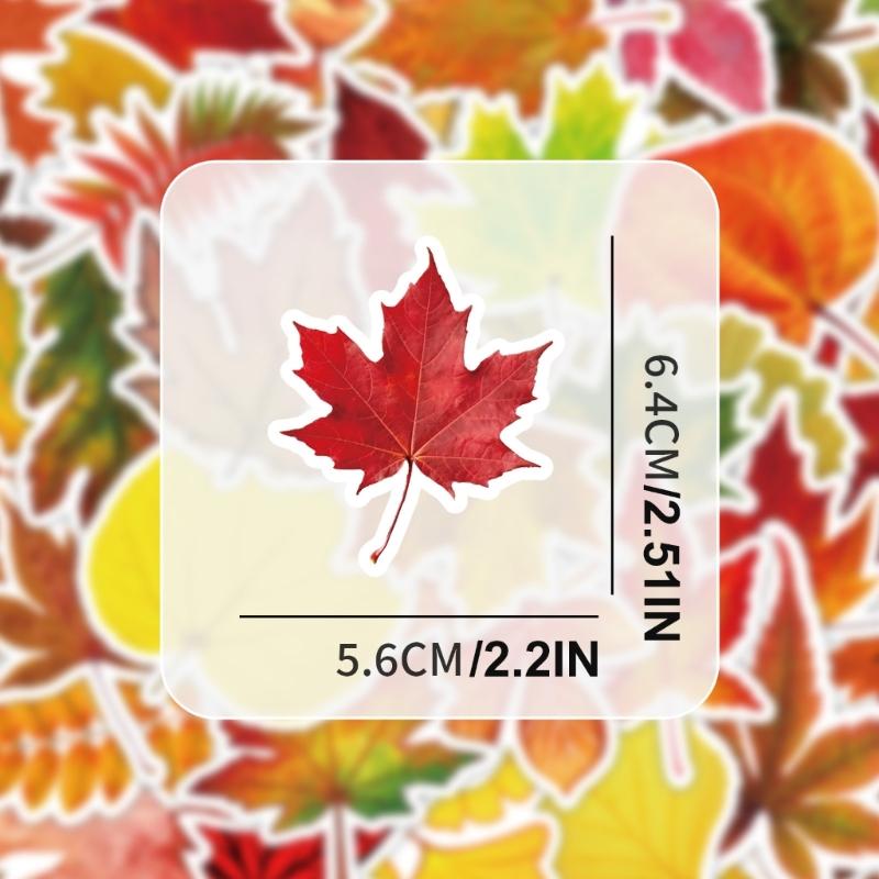 50 Sheets Removable Autumn Leaf Design Stickers For Notebook Wall Phone Cases Paper Maple Leaf Sticker Decorative Art