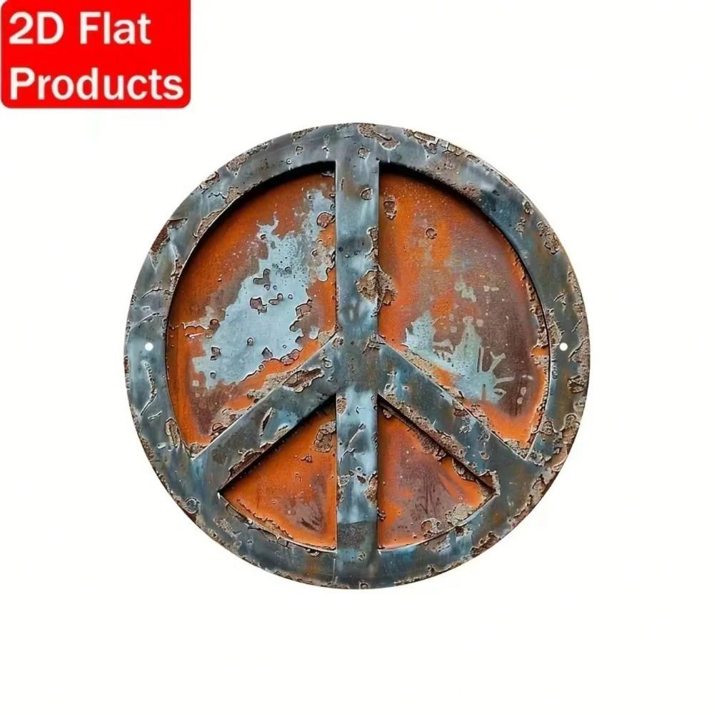 Vintage Metal Wall Art Shabby Chic Peace Sign Decor Rustic Plaque for Home