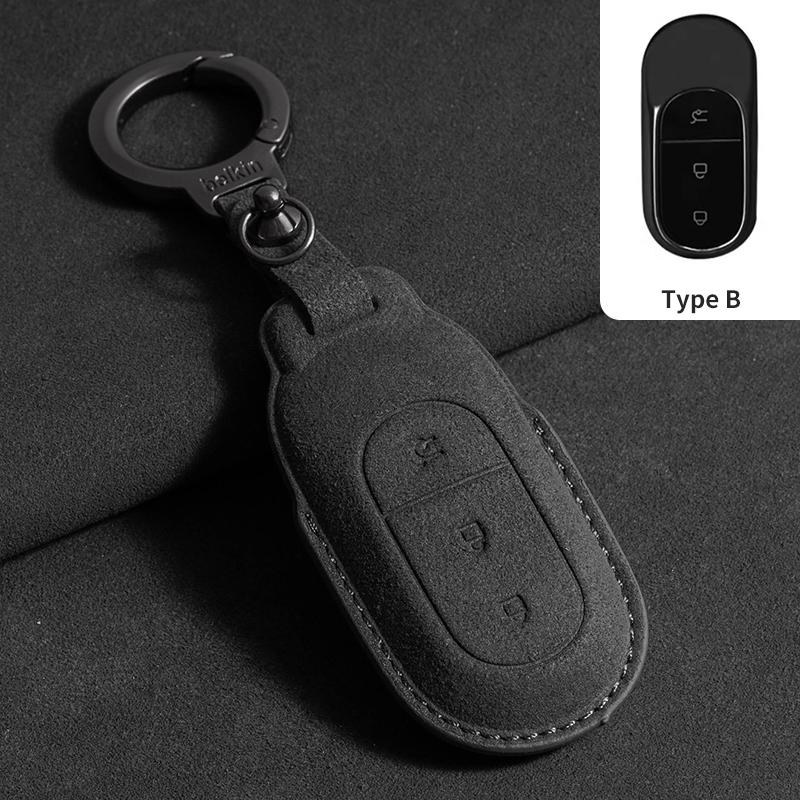 Leather Car Key Case Cover Protector Shell Fob Accessories for Leapmotor T03 S01 C11 Auto Key Shell Fob Protector Suede Keychain