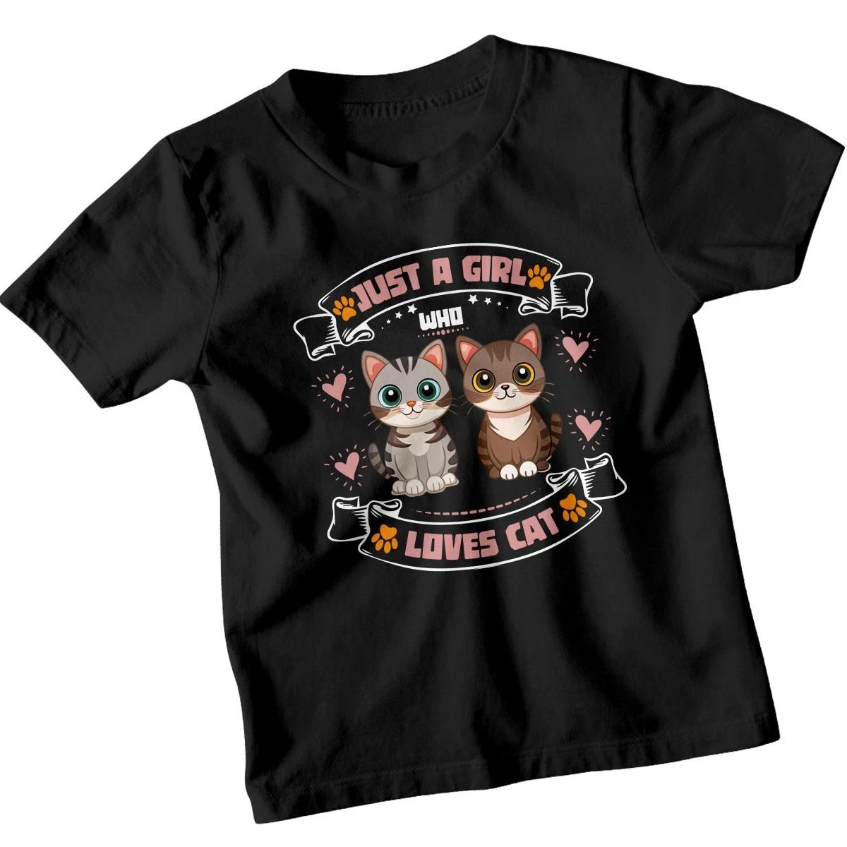 Just A Girl Who Loves Cat Two Cute Cats Girls T-Shirt Animal Kitten Print M