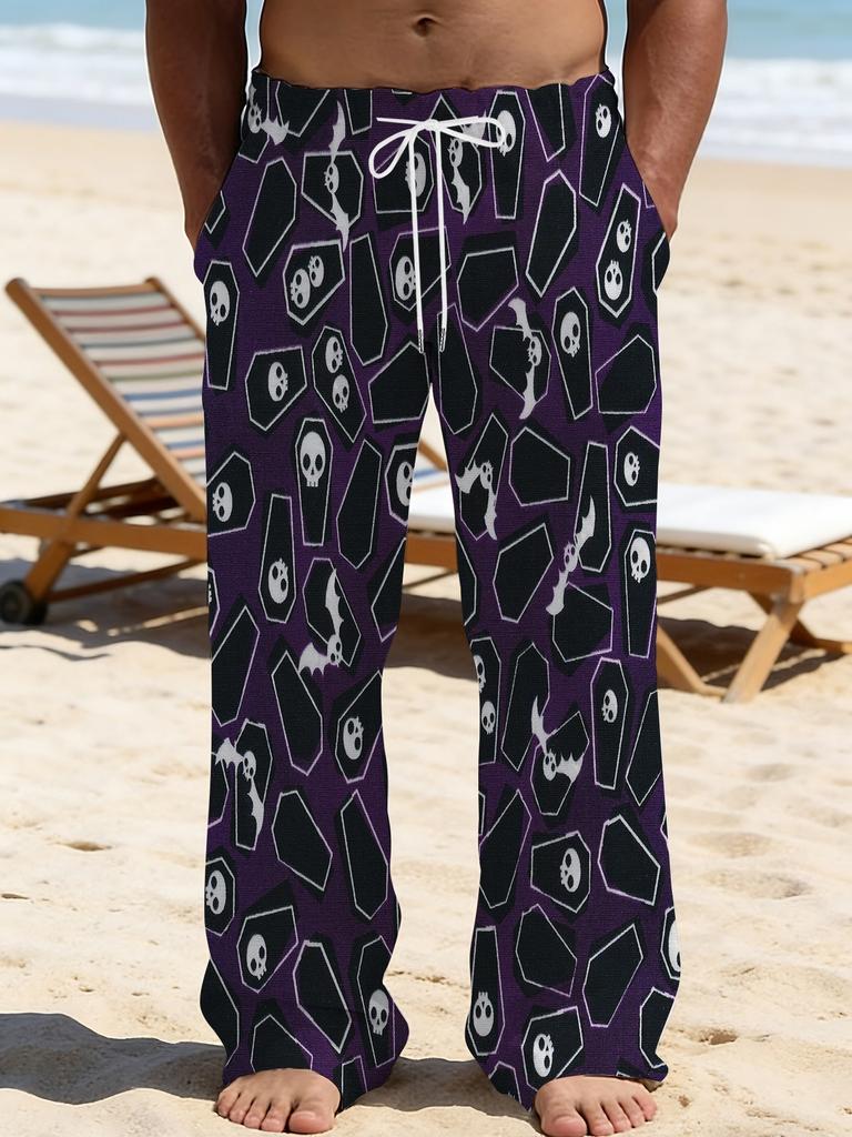 Casual men's printed loose straight trousers vacation beach pants men's European and American breathable