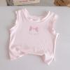 Girls Summer Cartoon Lace Bow Sleeveless T Shirt Candy Stylish Outer Wear Top For Kids