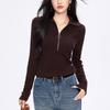 Lapel Knitted Sweater Women's Spring and Autumn Inner High-end New Semi-zipper Sweater Slim-fitting and Thin Bottoming Shirt