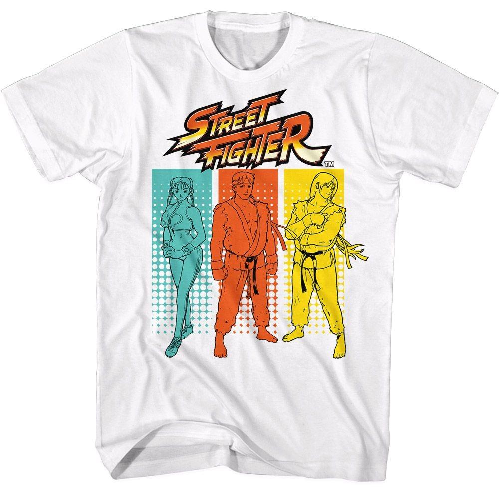 Street Fighter Halftone Rectangles White Gaming Shirt Unisex T-Shirt XXL