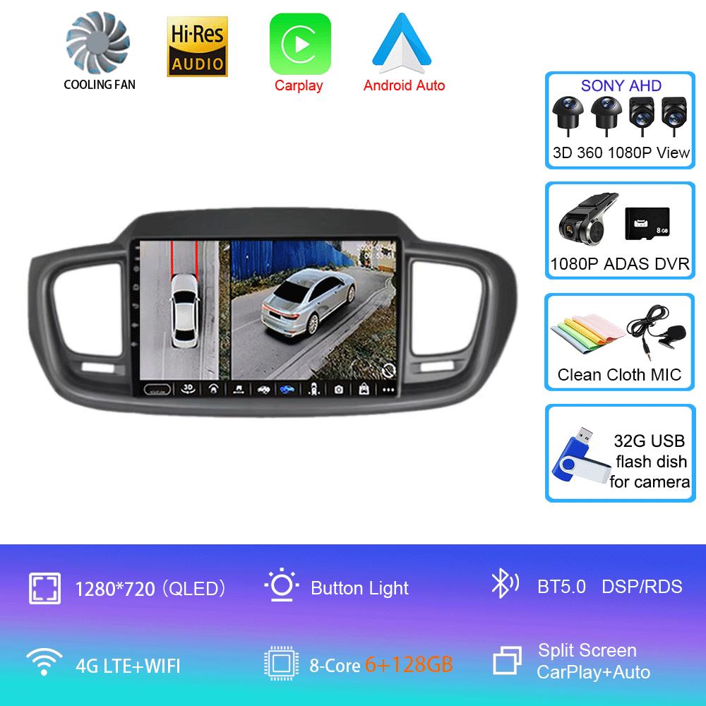 Car Radio Android 14 Carplay Auto 4G+WIFI For Kia Sorento 3 2015 2016 2017 2018 GPS Navigation Multimedia Video Player Stereo BT