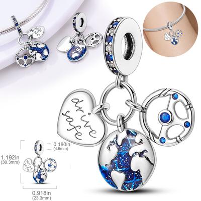 Charms Genuine Copper Plated Blue Sky Safe Travel Heart Pendants Fit Original Bracelet Beads Women Jewellery Designing Gifts