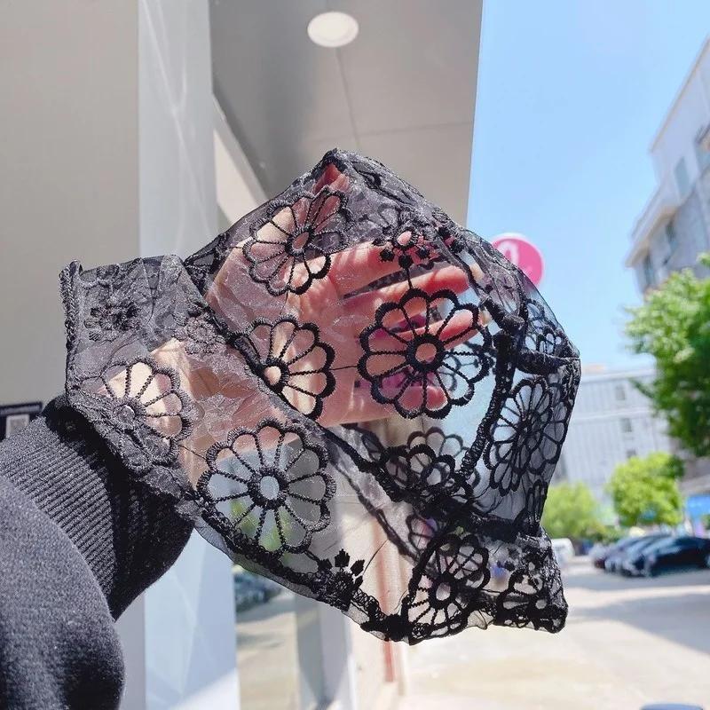 Móda Děti Elegantní Krajka Květina Rybářský Klobouk Ochrana proti Slunci Síťovaný Klobouk Bílá Krajková Kbelíková Čepice