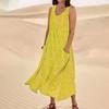 Women's Summer Round Neck Printed Sleeveless Large Swing Dress With Pockets