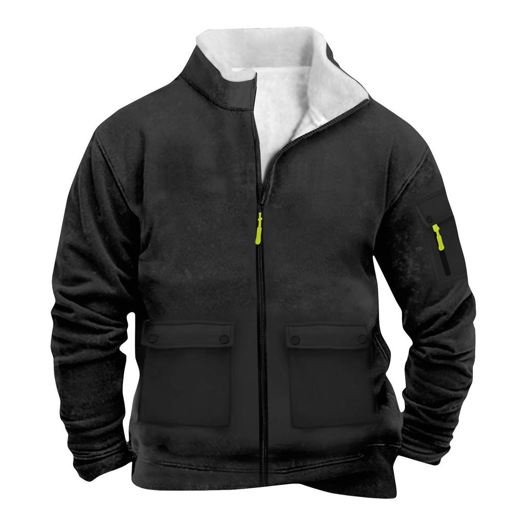 Men's Solid Color Zipper Pocket Zipper Sweatshirt Jacket Men's Sports Large Size Casual Sweatshirt Jacket