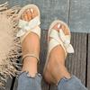 2025 Summer New Women's Round Toe Low Heel Bow Tie Slippers Wide Fit Outdoor Plus Size Daily Casual Classics Sandals Zapatos