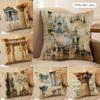 Retro Roman Architectural Cushion Cover Silky Short Plush Invisible Zipper Dustproof Sofa Pillow Case For Home Decor
