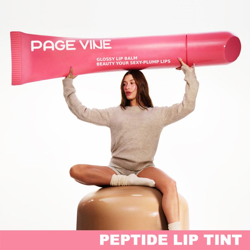 PAGE VINE Peptid Lipgloss Flüssiger Lippen-Tint Feuchtigkeitsspendendes Lippenöl 12ml Wässriger Glanz Ohne Duftstoffe