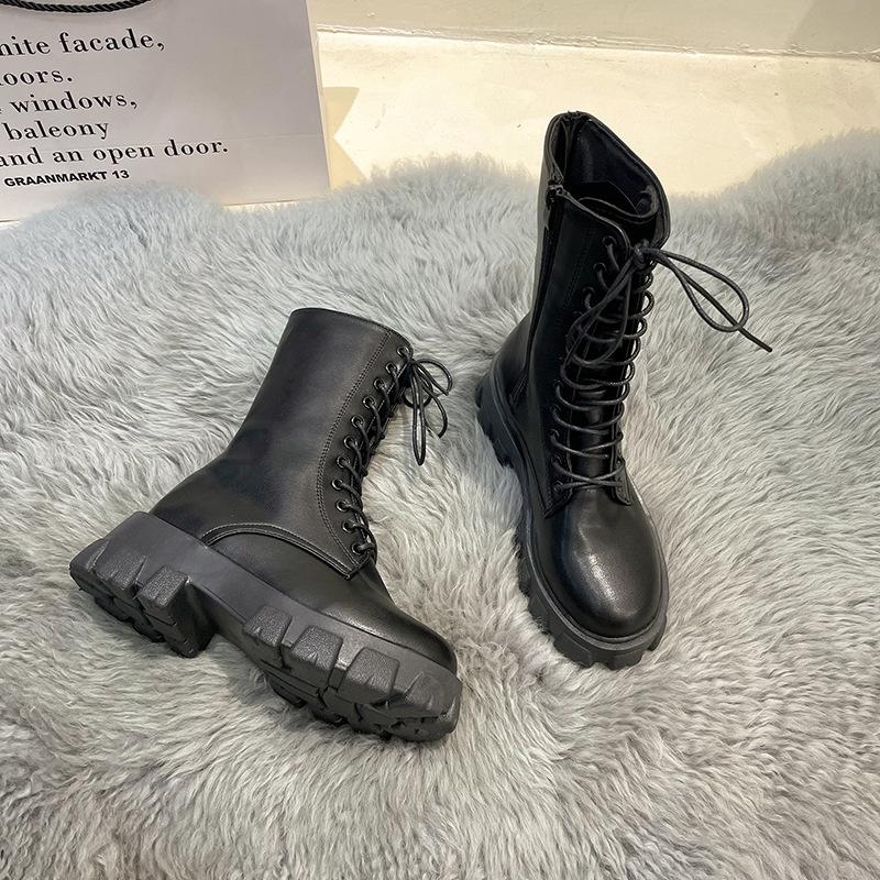 British style heightening Martin boots high top 2025 autumn small man thick-soled single boots foreign trade white medium tube women's boots