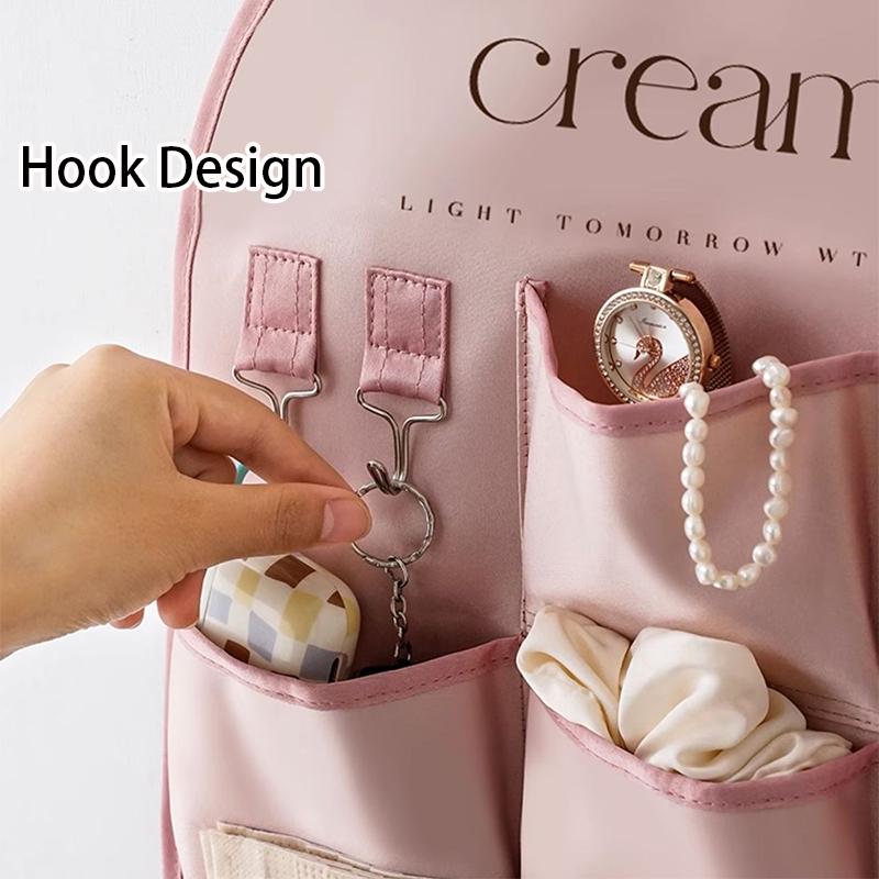 3/7 Pockets Creative Wall Mounted Storage Bag,Satin Organizer with Hooks for Keys Sundries,Multi-Purpose Hanging Bags Home Decor