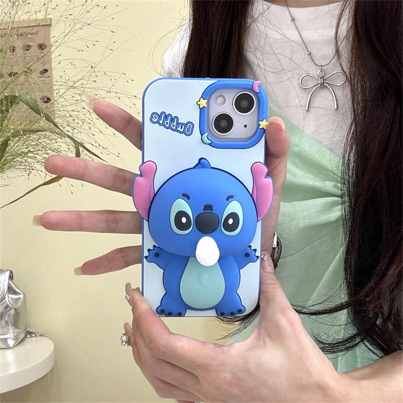 For iPhone 16 15 13 14 12 Pro Max Cute Cartoon Capybara Stitch Mickey Mouse Lotso Butter Bear Soft Silicone Blowing Bubble Cover