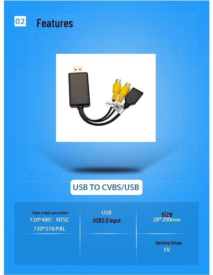 Sortie Vidéo de Navigation Android pour Moniteur d'Appui-tête/Plafond, Définition Standard, USB vers CVBS/USB.