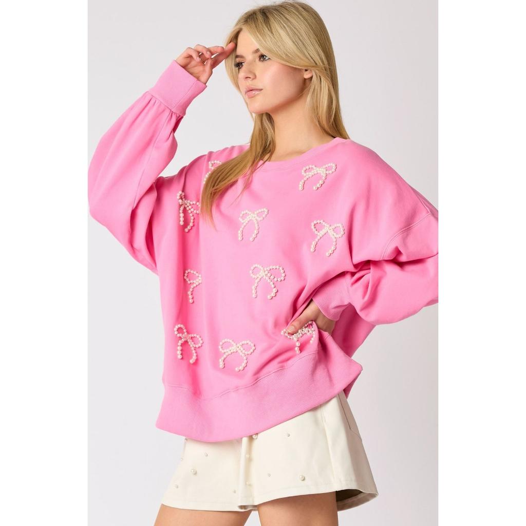 Autumn and Winter New Women's Clothing Pearl Bow Decorative Long-sleeved Top Casual Sweater