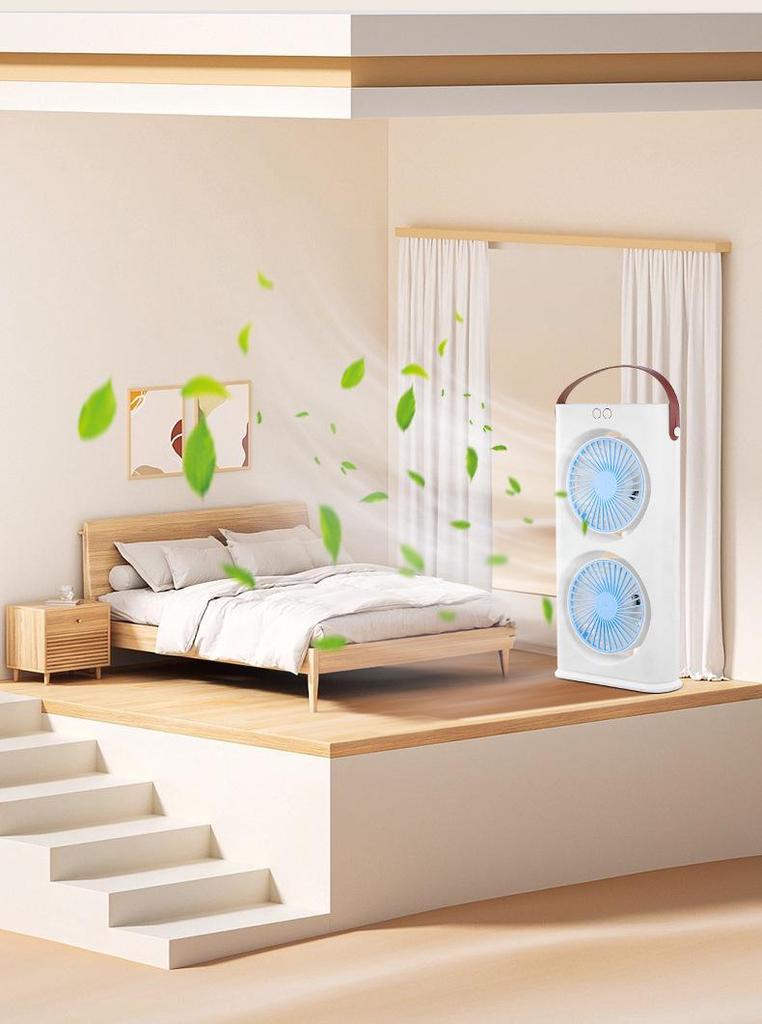 Rechargeable Dual-Head Desktop Circulation Fan for Office or Dorm Use