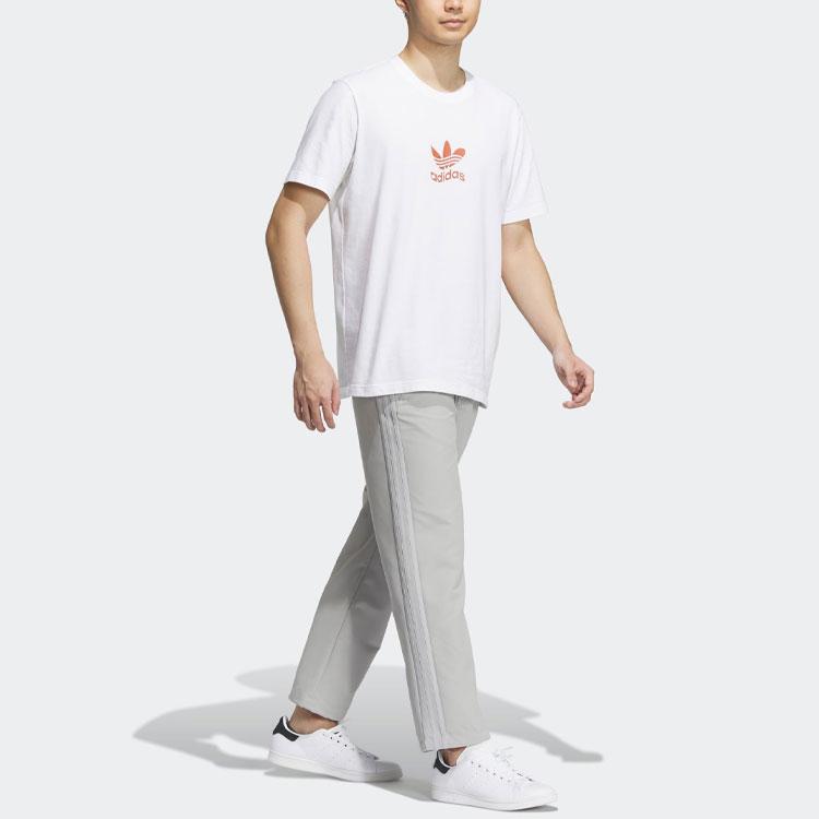 Adidas Originals Retro Logo Embroidered Striped Wide-Leg Sports Pants Men Bottoms Metallic-Gray IK3704