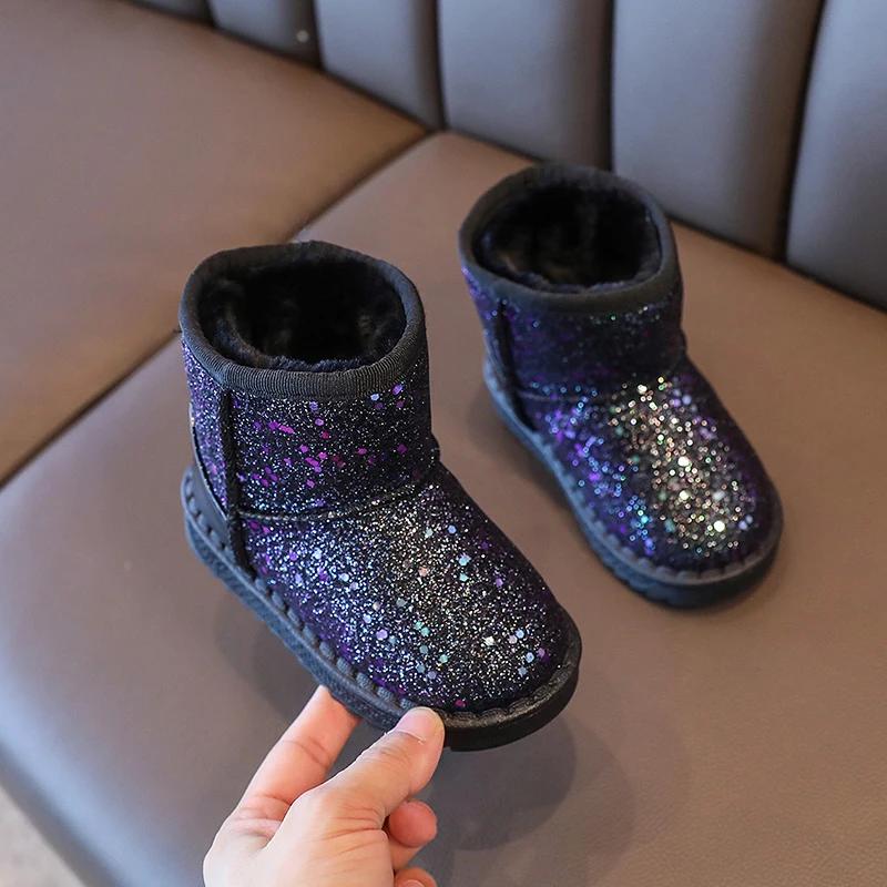 

Children Warm Shoes Autumn Winter Boots Boys Girls Snow Shoes Fashion Shinny Soft Antislip Girls Boots 36 чёрный