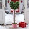 1/2Pcs Artificial Heart Topiary Tree Love Heart Topiary Stake with Rainbow Bow Indoor Outdoor Garden Porch Faux Shrubs Plants Decoration