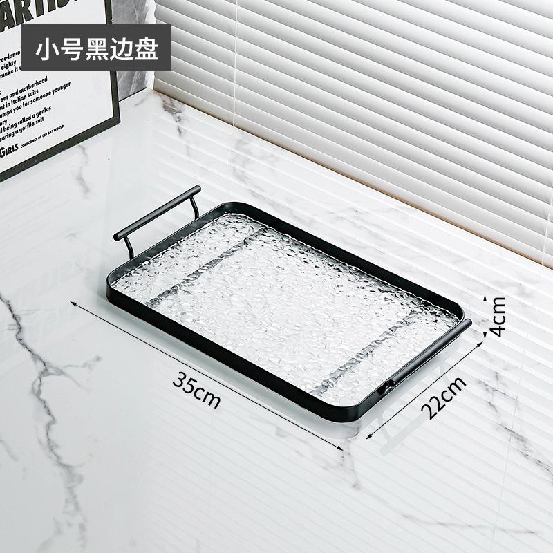 

Acrylic Metal Tray Decoration with Handle Rectangular Storage Trays Living Room Home Water Cup Tea Set Snack Fruit Organizer