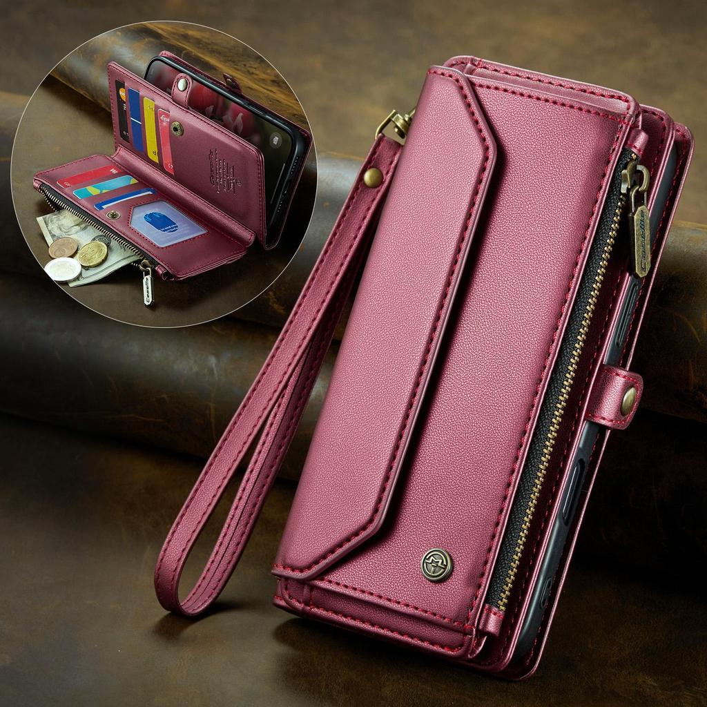 CaseMe (C36) Crossbody Wallet Case For iPhone 13 14 15 16 Pro Max Zipper Wrise Multi-functional Flip PU Leather Card Slots Holder Cover Protector