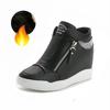 New High Top Women Sneakers Spring New Hidden Heel Casual Shoes Side Zip Women White Platform Wedge Rivet Shoes