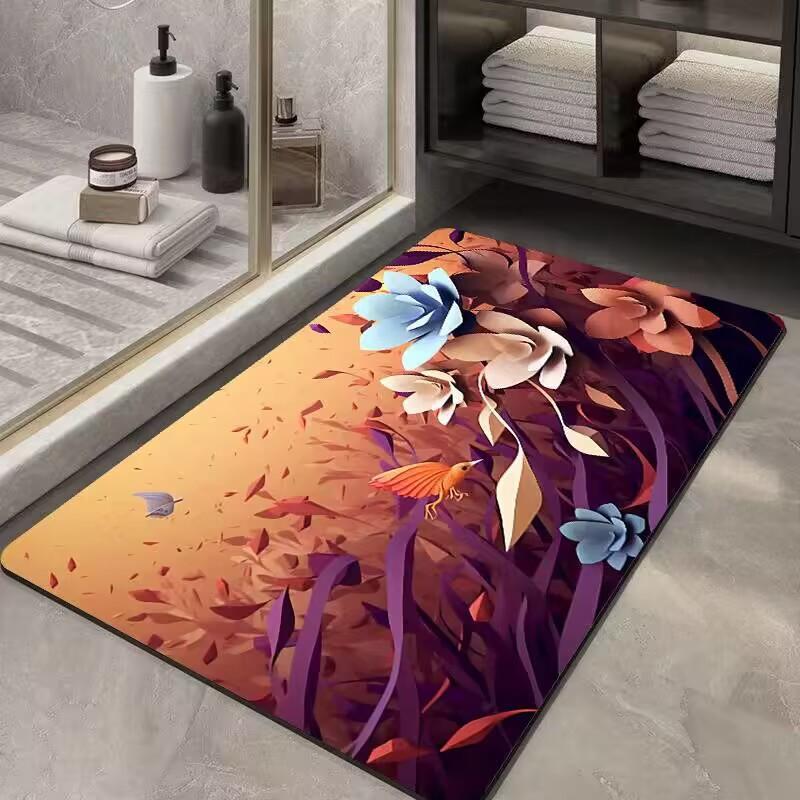 Luxury Crystal Velvet Floor Mat Bathroom Bathroom Door Moisture-wicking Foot Mat Home Non-slip 3d Three-dimensional Floor Mat